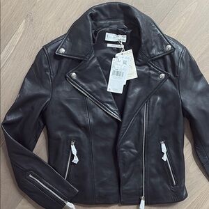 NWT Mango Black Leather Moto Jacket Size XS